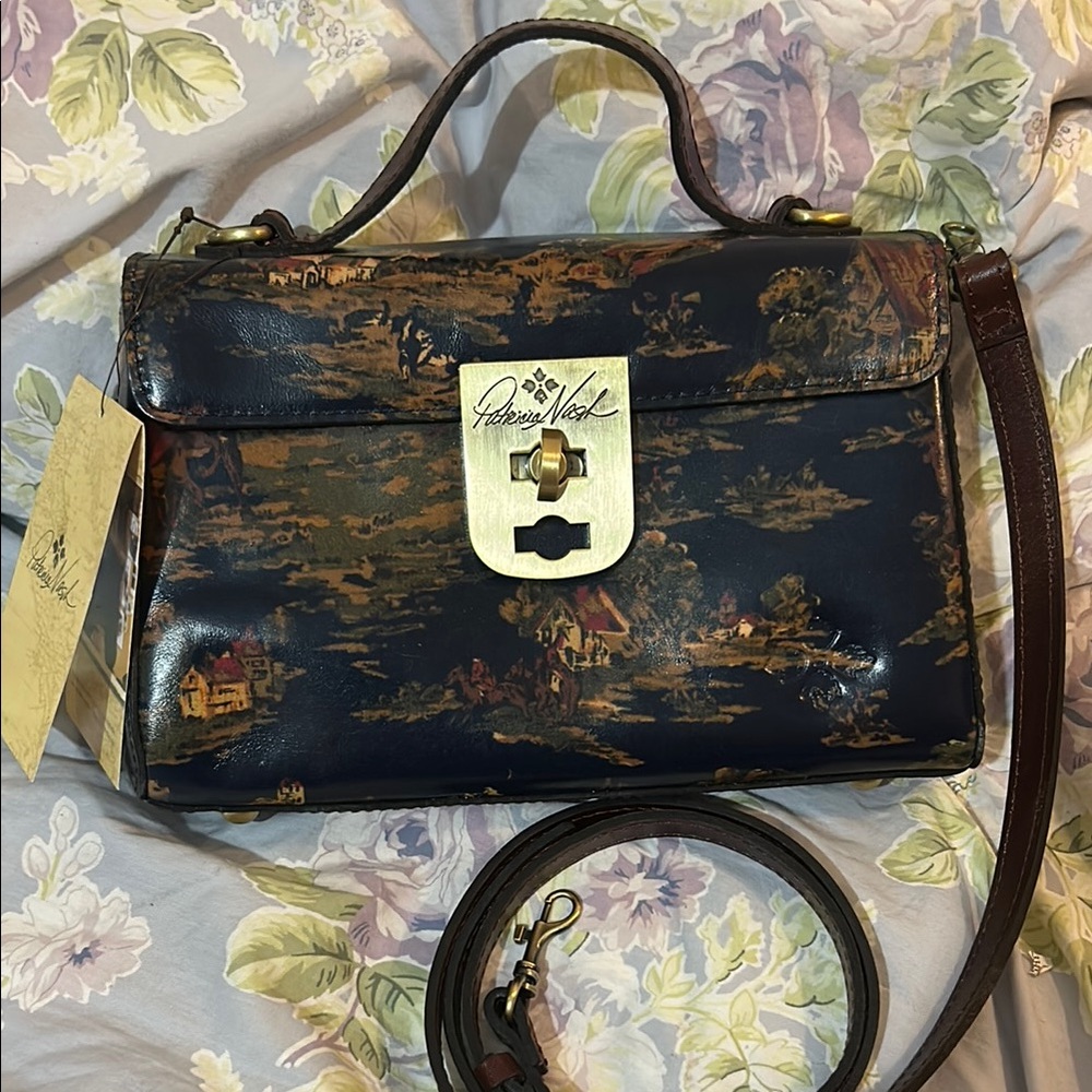 Patricia Nash Leather Satchel with Vintage Kent Countryside Design, nwt